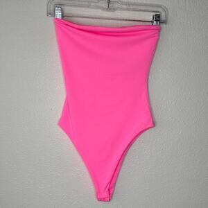 NWT Deeva Neon Hot Pink Fuchsia Strapless Bodysuit Medium